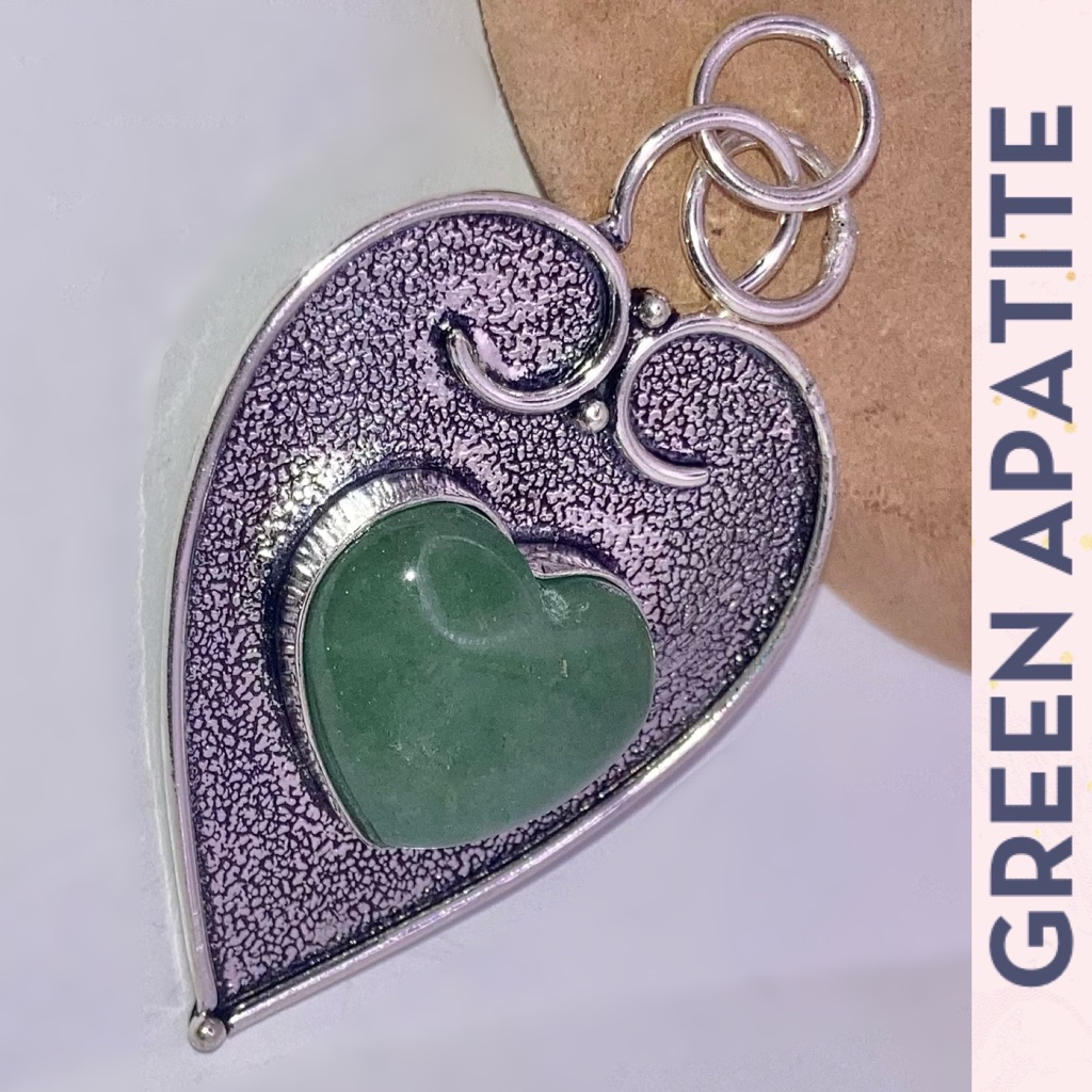 Gorgeous Green Apatite Gemstone Handmade Heart Halo Pendant